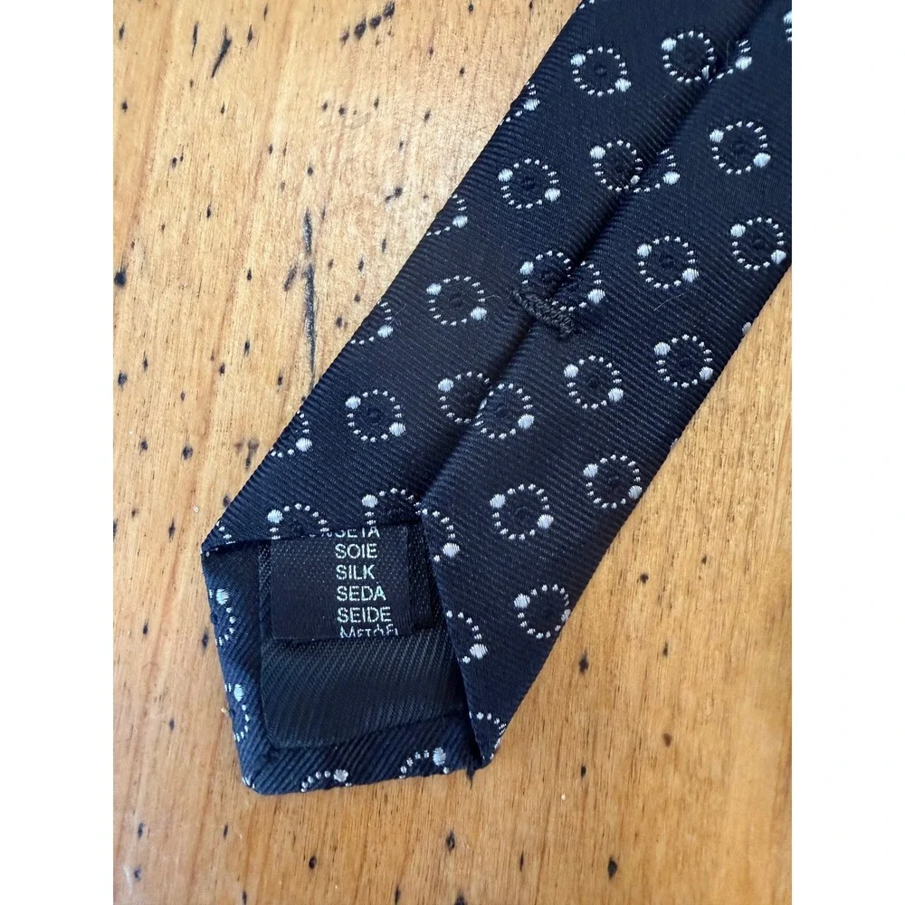 Dolce & Gabbana Silk Geometric Circle Print Black Mens Necktie Made in Italy